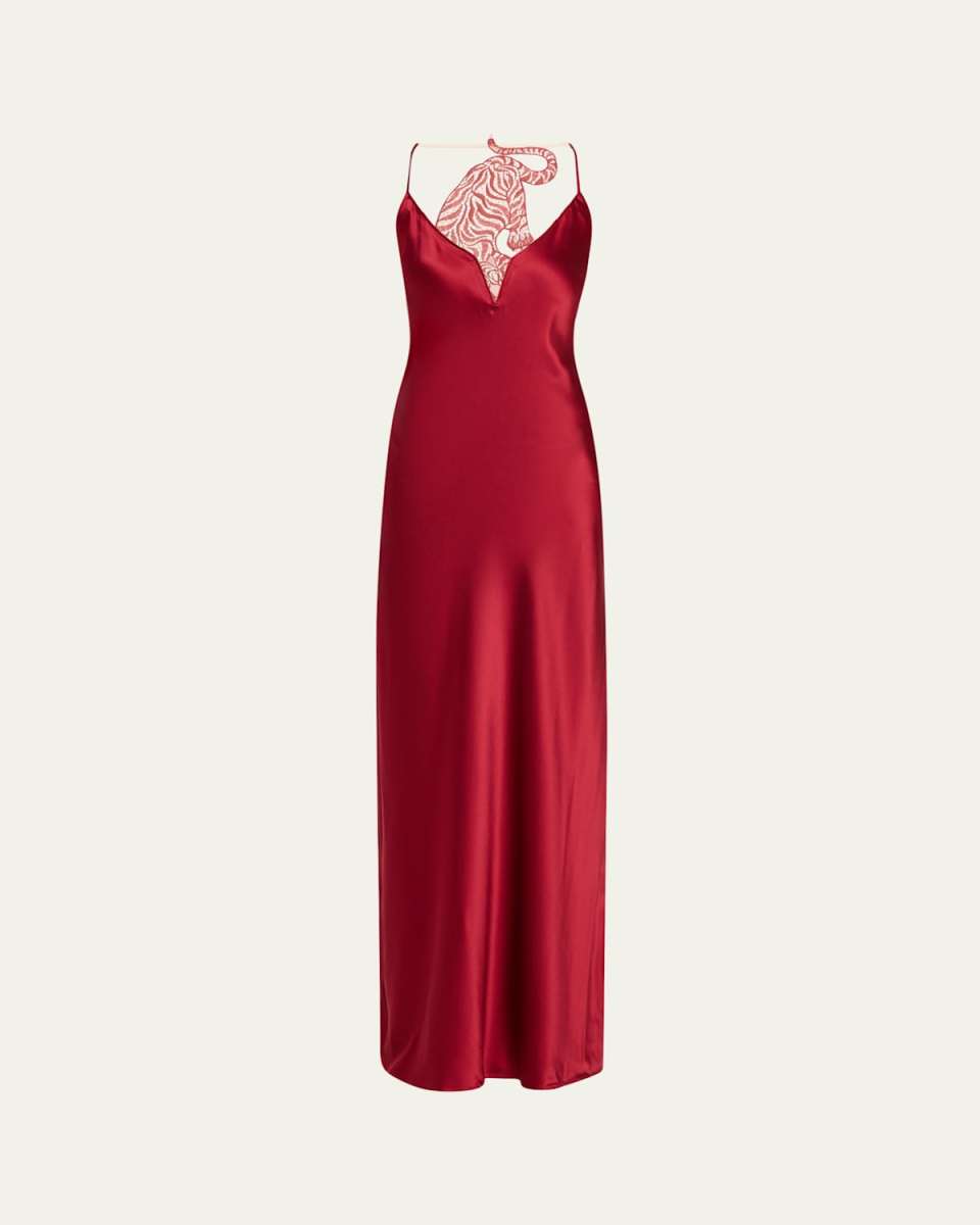 Caspian Tiger-Embroidered Maxi Slip Dress